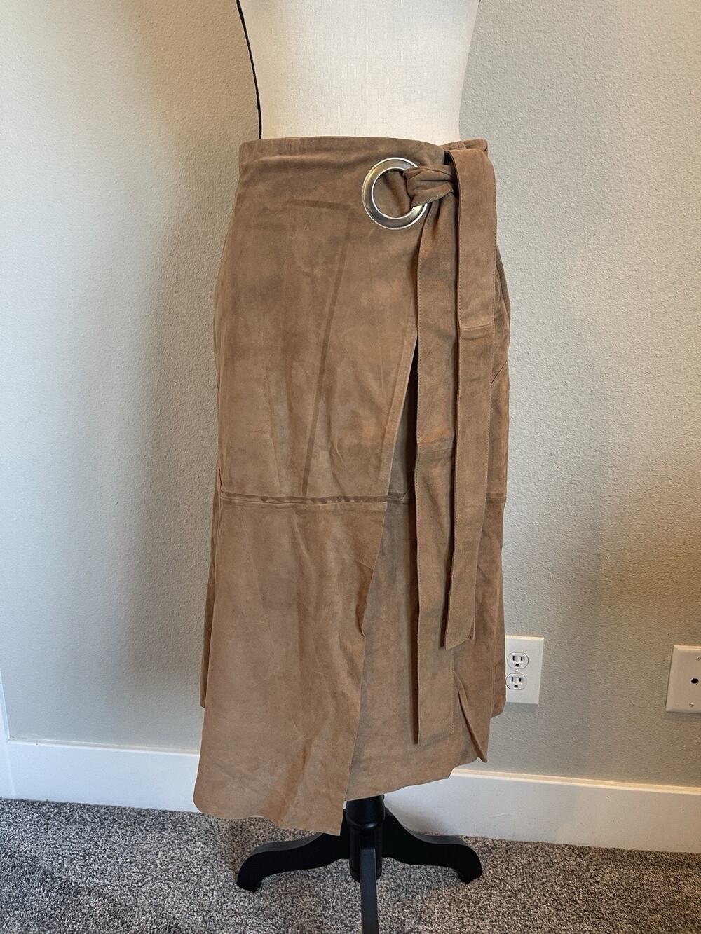 29 Porter Road Medium Tan Suede Goat Leather Wrap Midi Skirt